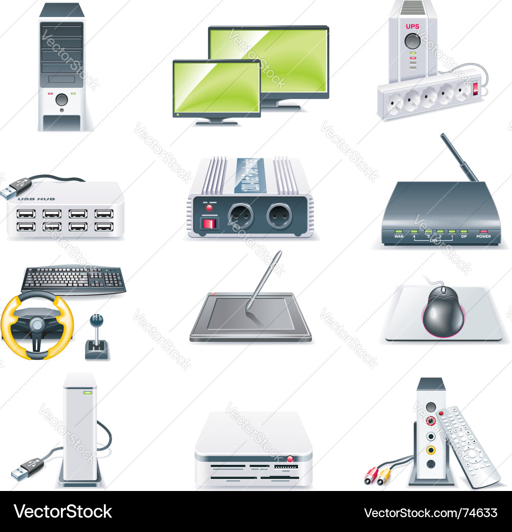 Computer parts icon set Royalty Free Vector Image
