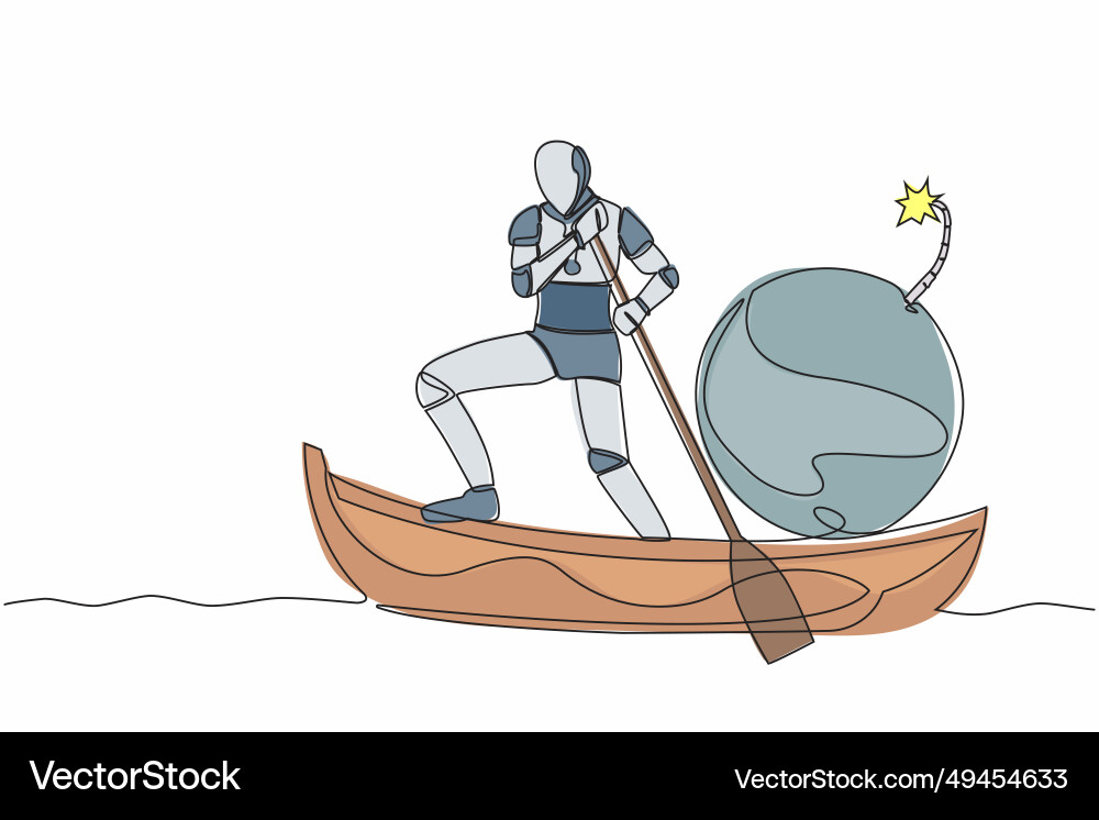 Continuous one line drawing of robot sailing away Continuous one line drawing of robot sailing away vector image