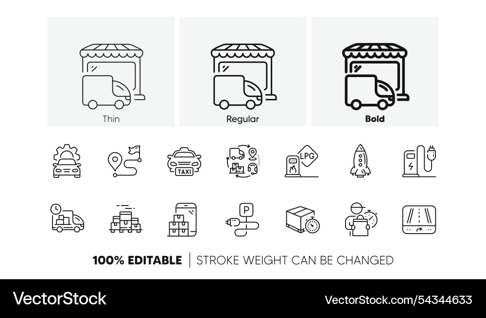 Delivery timer car service and rocket line icons Delivery timer car service and rocket line icons vector image