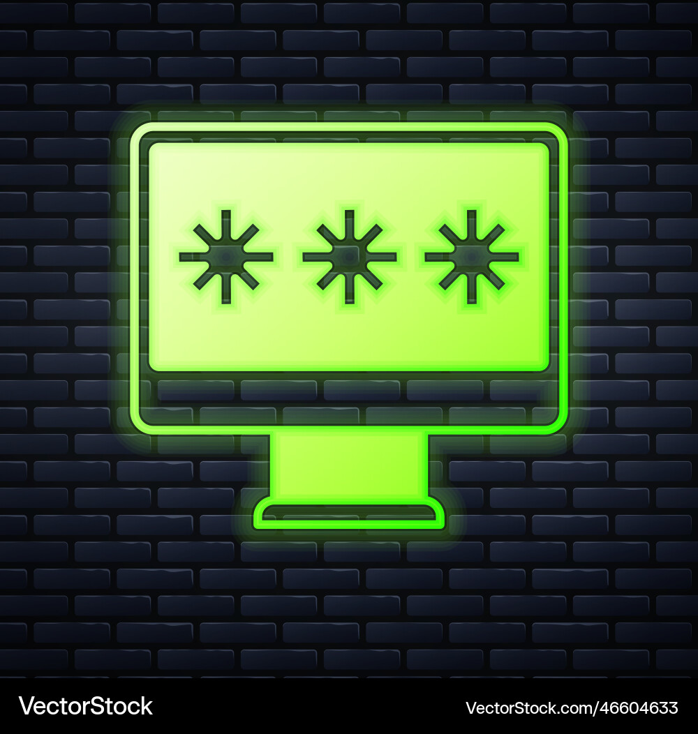 Glowing neon monitor with password notification Vector Image