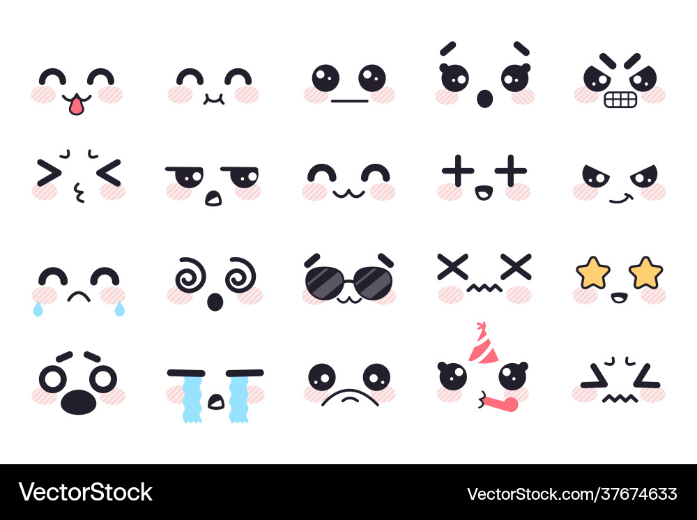 Kawaii cute faces japanese manga emotions fear Kawaii cute faces japanese manga emotions fear vector image