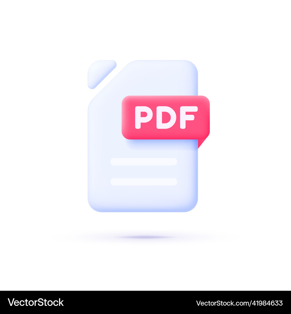Pdf file in 3d style on white background flat Pdf file in 3d style on white background flat vector image
