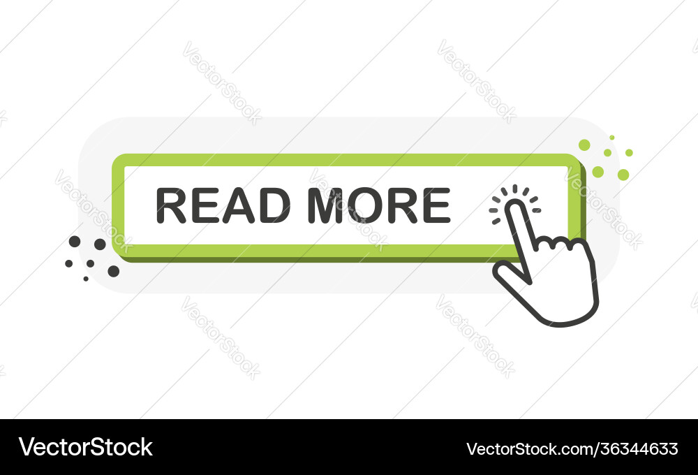 Read more green 3d button with hand pointer Read more green 3d button with hand pointer vector image