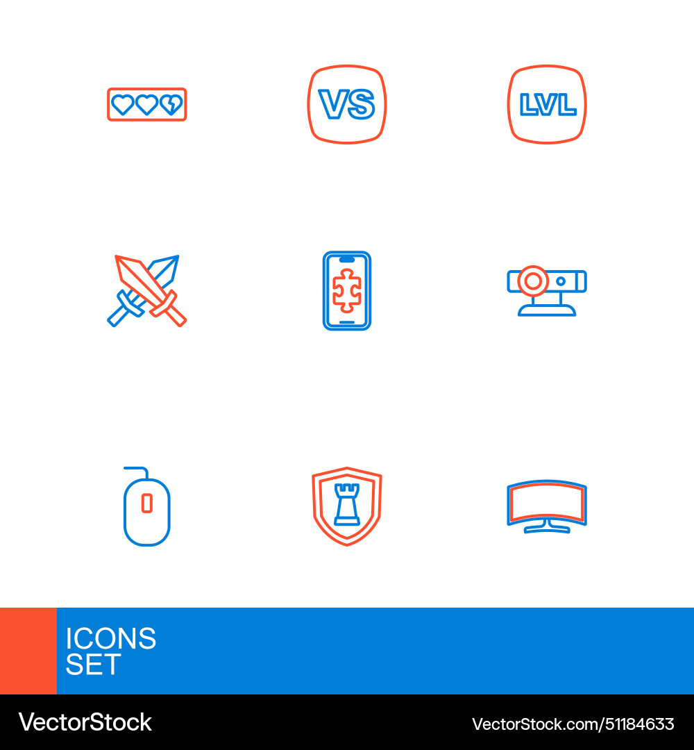 Set line computer monitor chess shield mouse web Set line computer monitor chess shield mouse web vector image