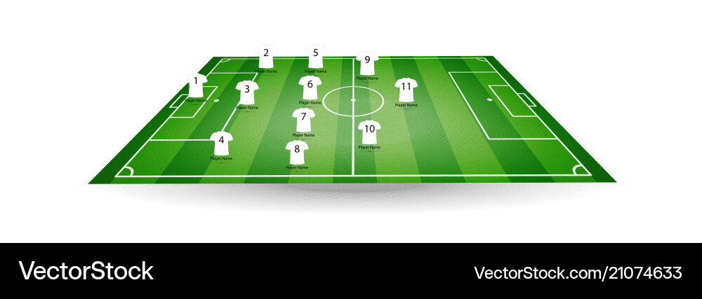 Top and side view of football field with team play Vector Image