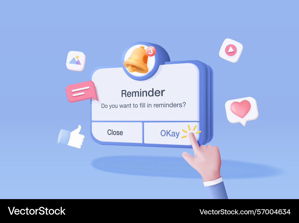3d reminder in calendar and hand to press button Vector Image