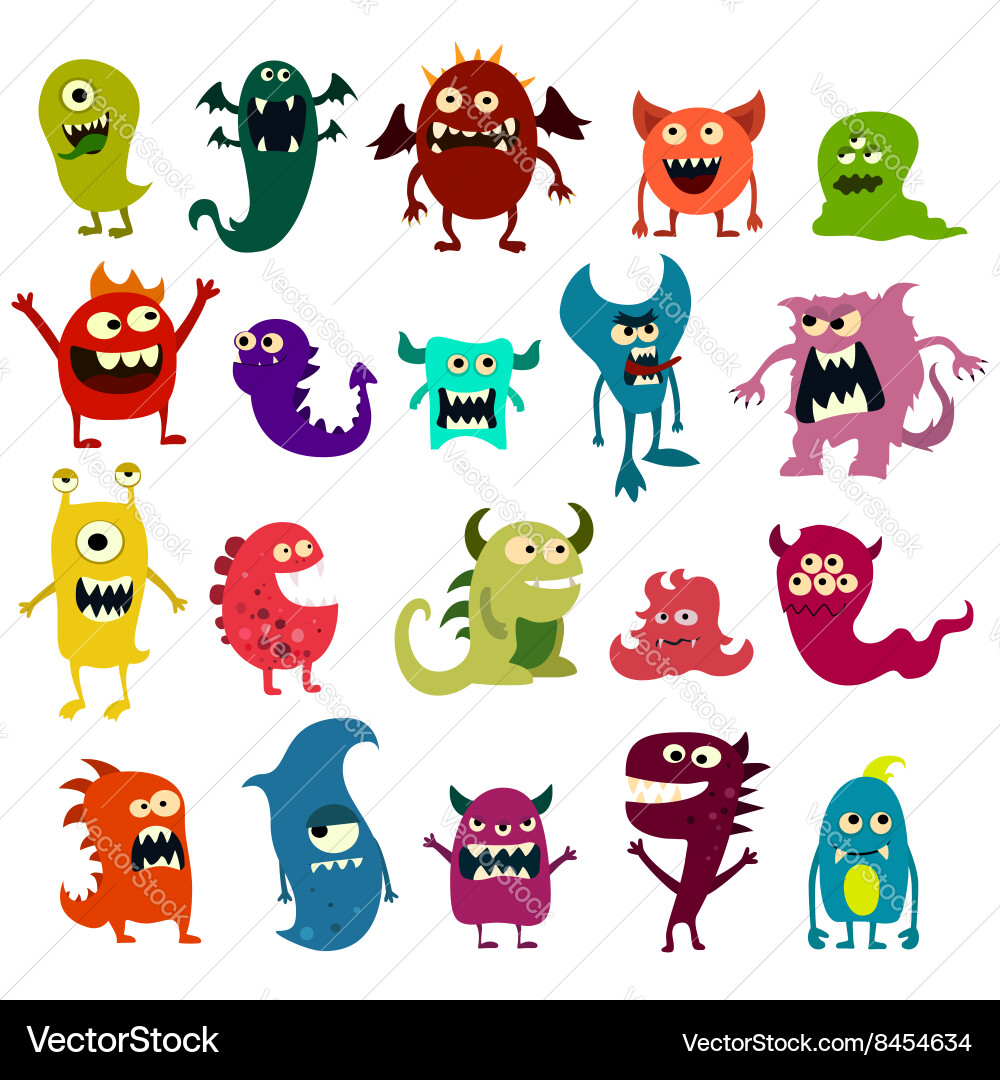 Colorful Cartoon Monster Set Vector Image