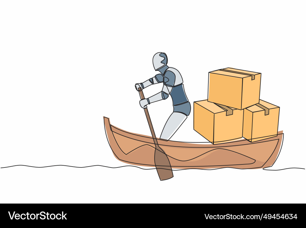 Continuous one line drawing of robot sailing away Continuous one line drawing of robot sailing away vector image