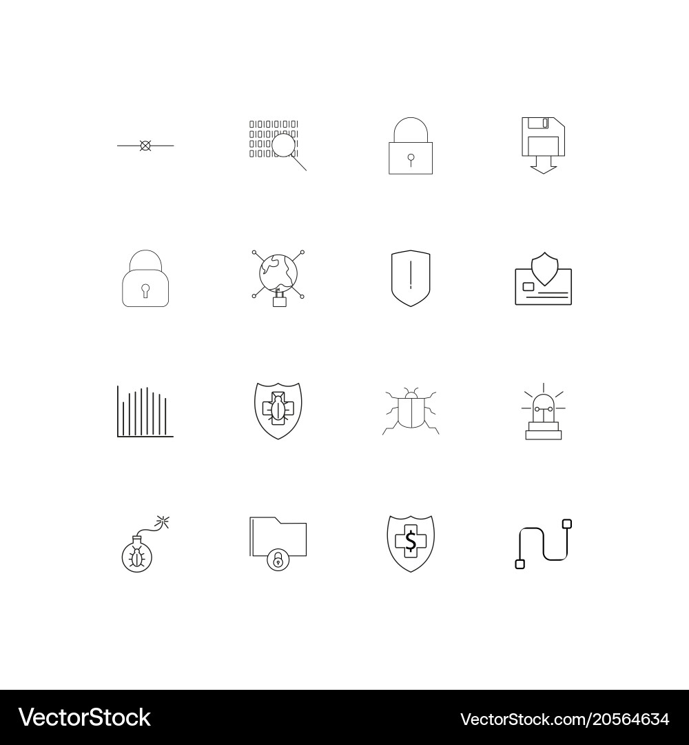Internet security simple linear icons set vector image