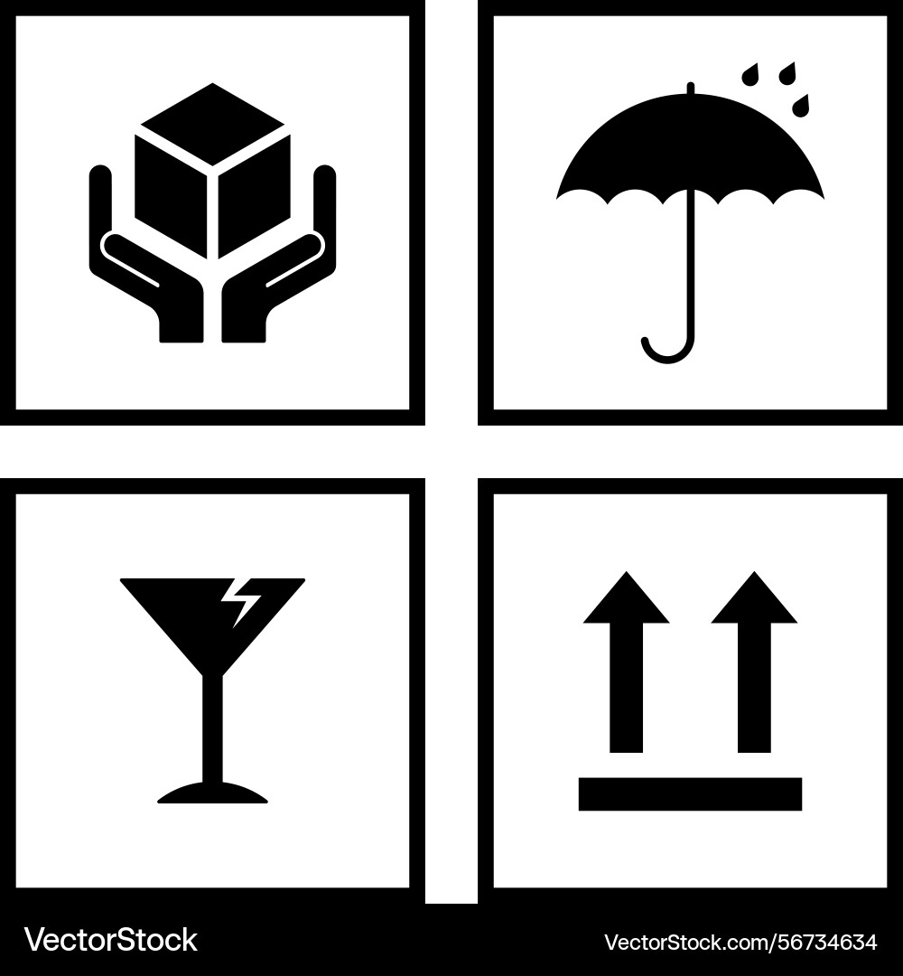 Minimalist fragile symbol set or of packaging Minimalist fragile symbol set or of packaging Vector Image