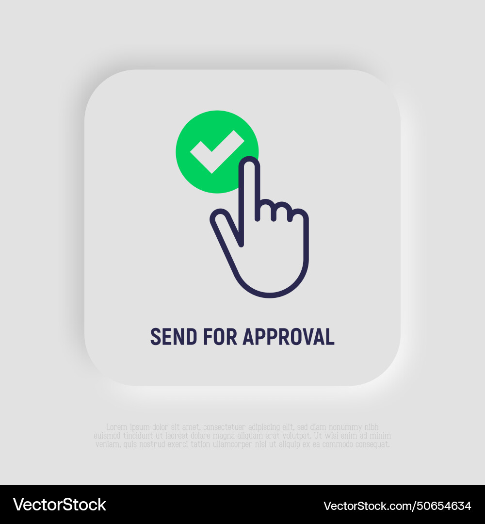 Push button with check mark by finger click yes Push button with check mark by finger click yes Vector Image
