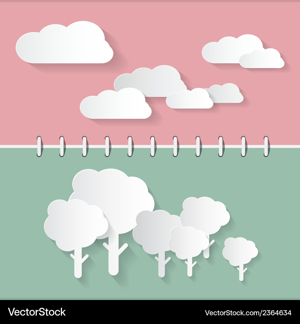 Retro paper clouds and trees on notebook vector image