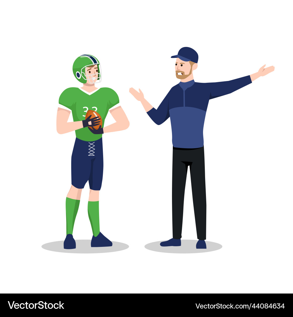 Rugby coach and his athlete communicating vector image