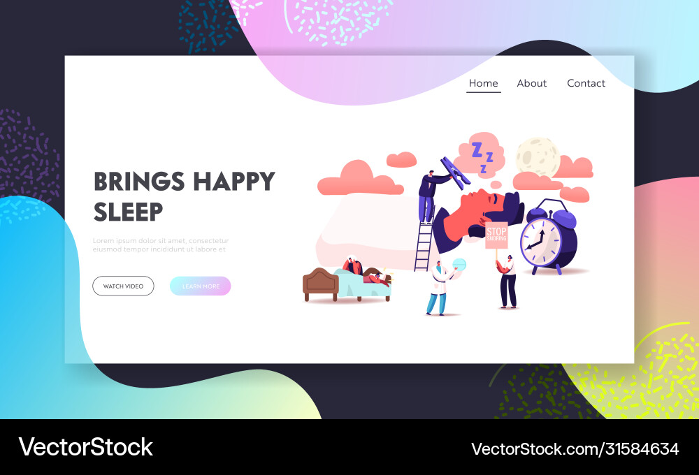Snore landing page template tiny characters Snore landing page template tiny characters vector image