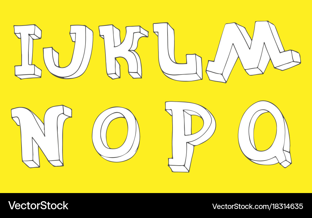 3d letters sequence from i to q in hand vector image