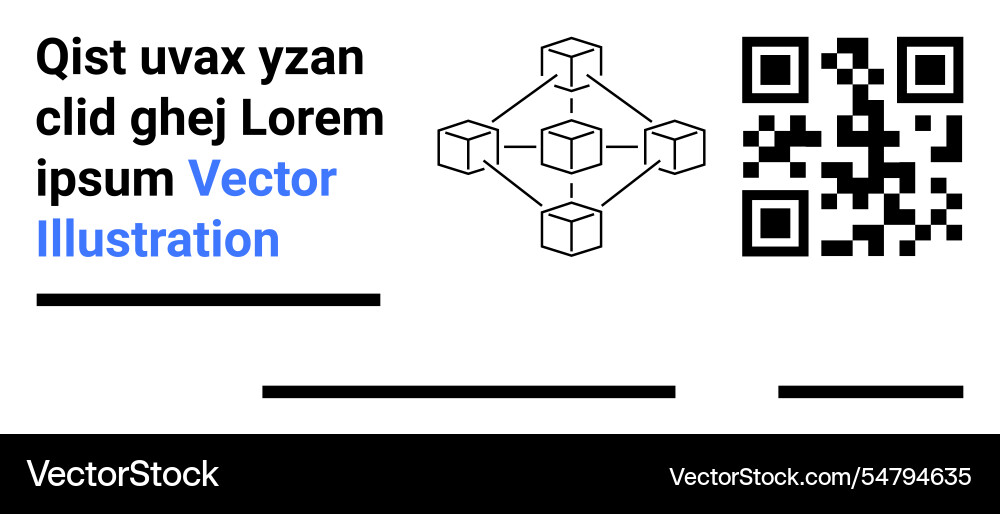 Blockchain network diagram with qr code and lorem Blockchain network diagram with qr code and lorem vector image