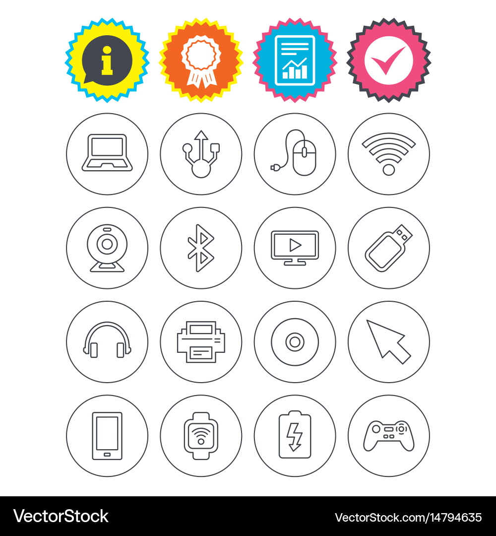 Computer elements icons notebook usb port Vector Image