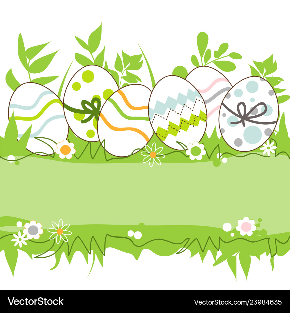 Easter eggs in the grass frame space for text Vector Image