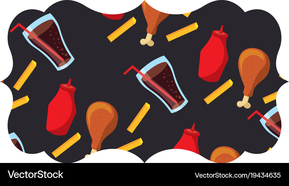 Frame with fast food pattern background Vector Image