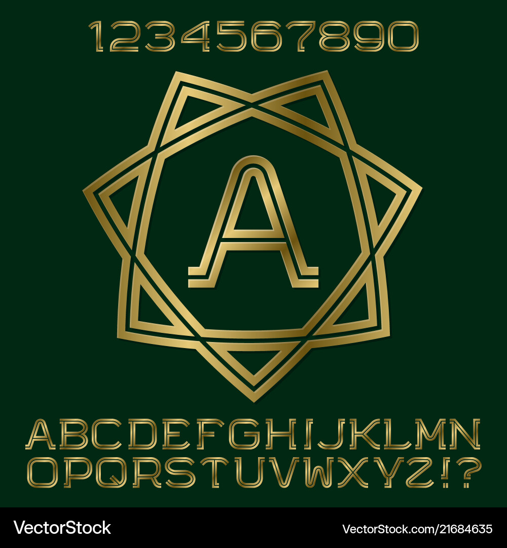 Golden letters numbers initial monogram in star vector image