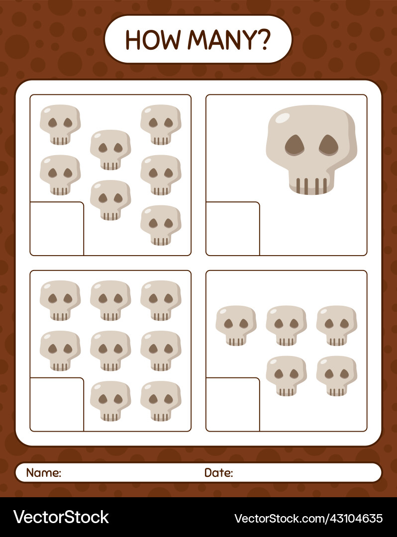 How many counting game with skull worksheet How many counting game with skull worksheet Vector Image