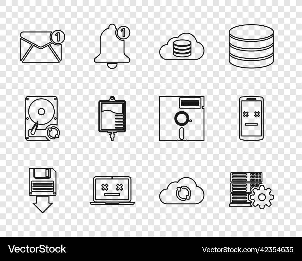 Setzen Sie die Zeile Floppy Disk Backup Server Einstellung Cloud Setzen Sie die Zeile Floppy Disk Backup Server Einstellung Cloud vektorbild