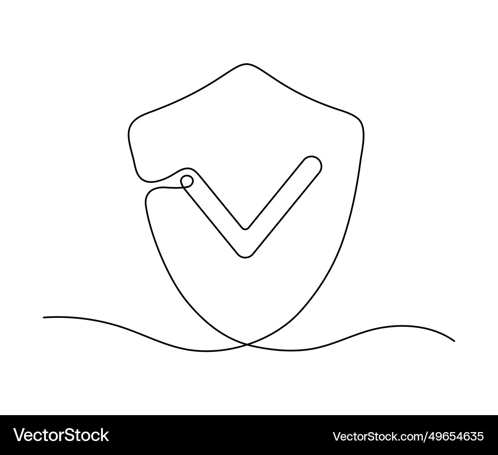Shield with check protect one line continuous Shield with check protect one line continuous vector image