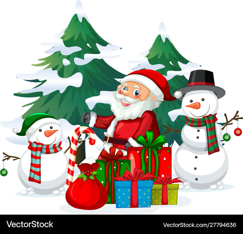 Christmas Santa and Snowman Scene Vector Image