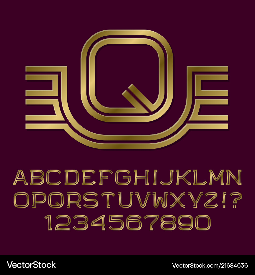 Golden letters numbers initial monogram with wings Vector Image