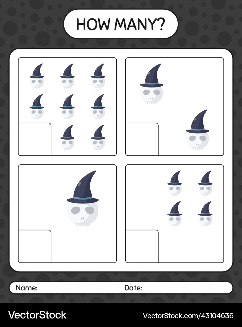 How many counting game with skull worksheet How many counting game with skull worksheet vector image
