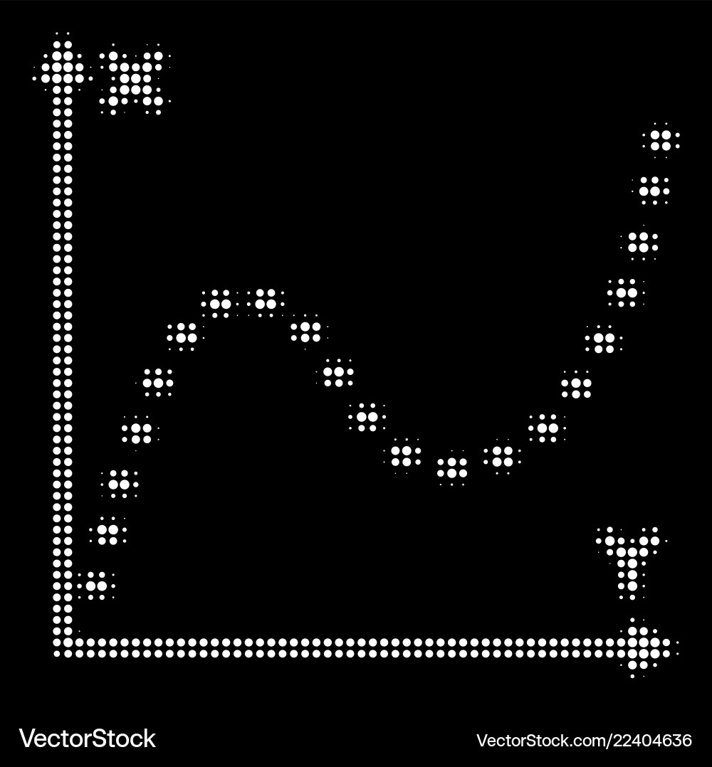 White halftone dotted function graph icon White halftone dotted function graph icon vector image