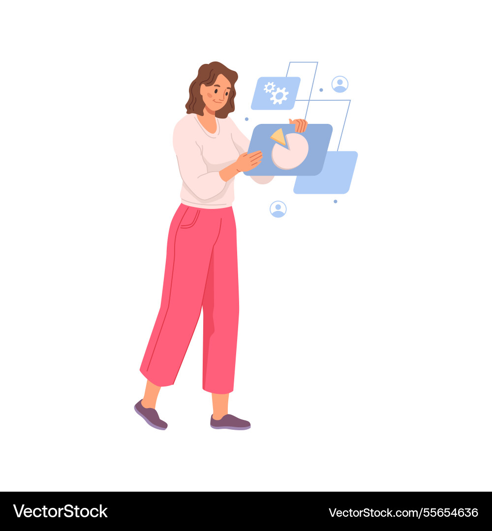 Woman makes research of custom behavior shopping Woman makes research of custom behavior shopping vector image