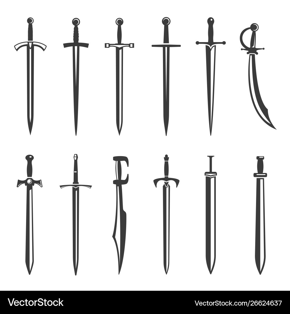 Ancient swords icon set soldier and warrior vector image