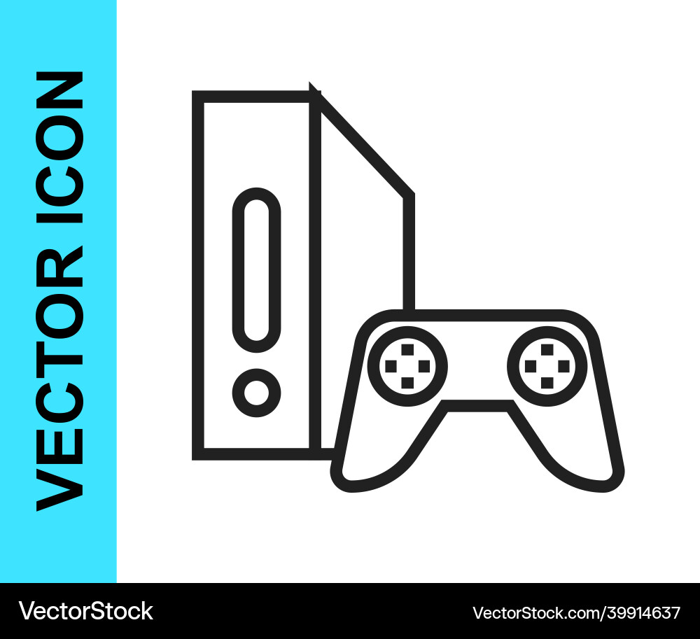 Black line video game console with joystick icon Black line video game console with joystick icon vector image