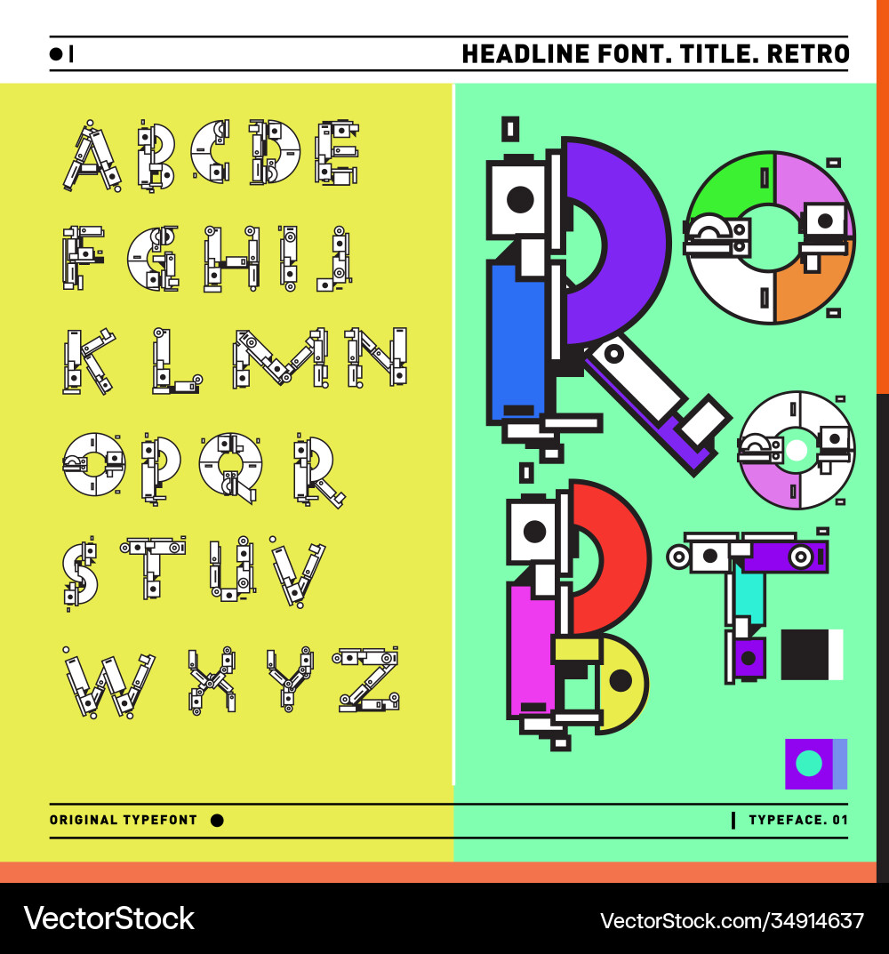Colorful retro alphabet unique fonts for design Vector Image