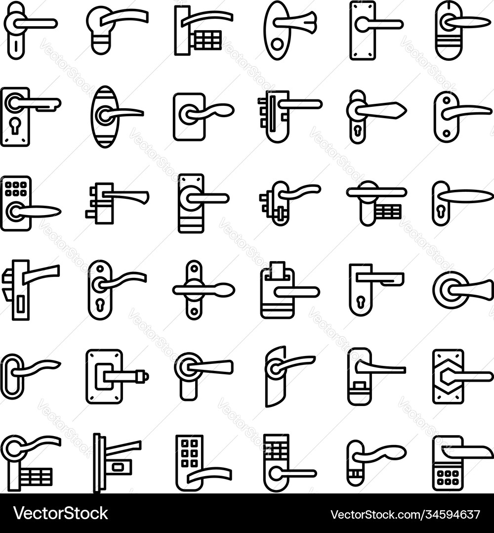 Door handles icons set outline style Vector Image