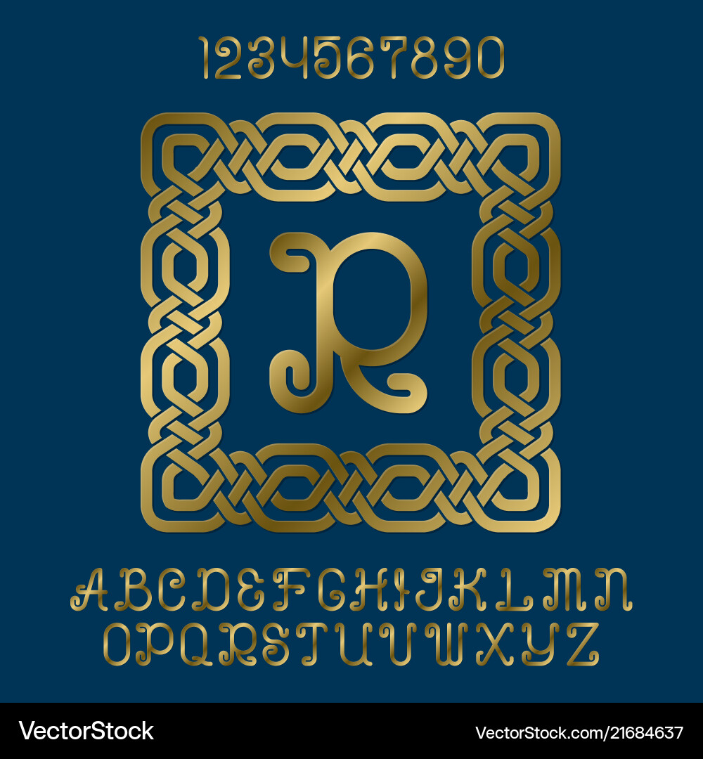 Golden letters numbers initial monogram in frame vector image