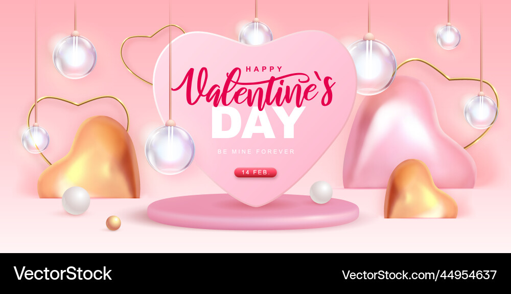 Happy valentines day poster with 3d hearts Happy valentines day poster with 3d hearts vector image