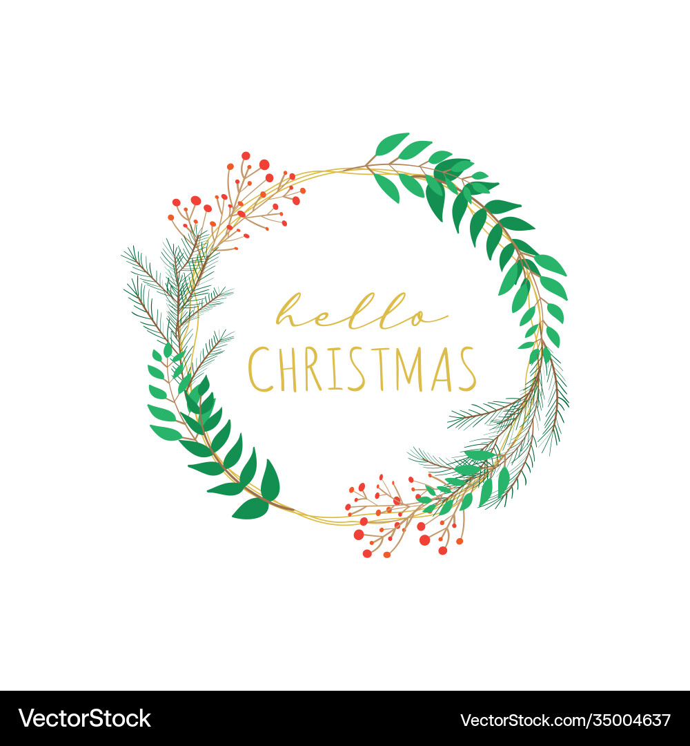 Hello christmas floral wreath round frame Hello christmas floral wreath round frame vector image