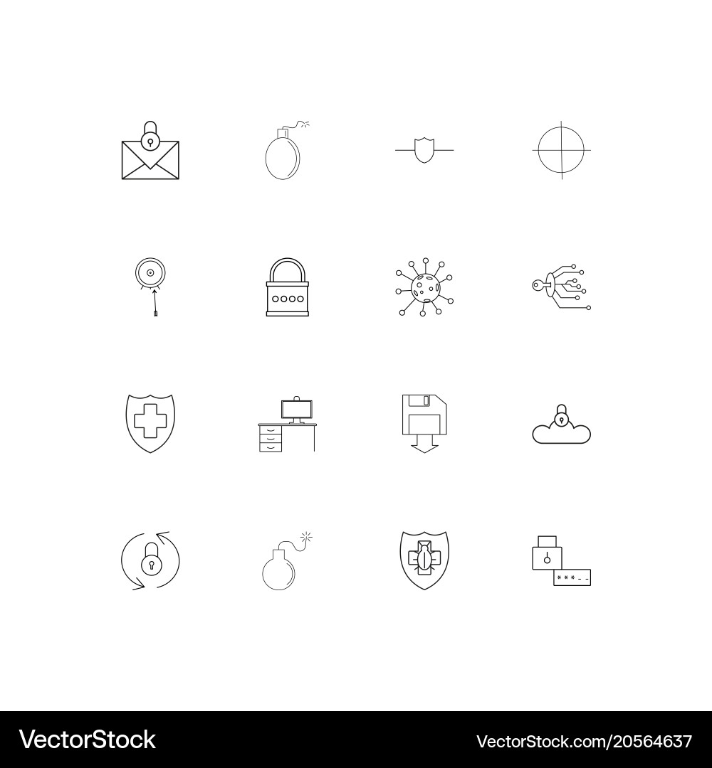 Internet security simple linear icons set vector image