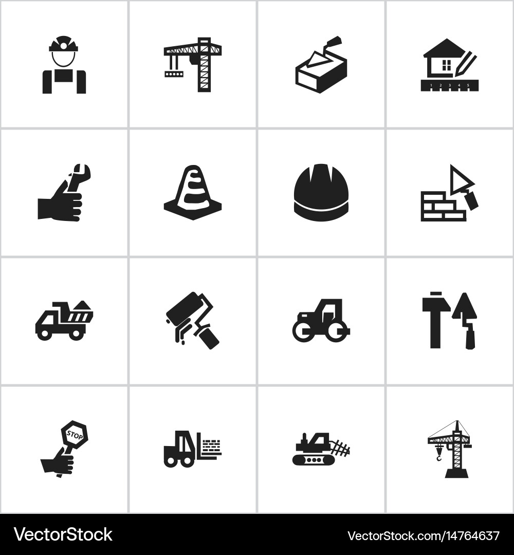 Set of 16 editable building icons includes Vector Image