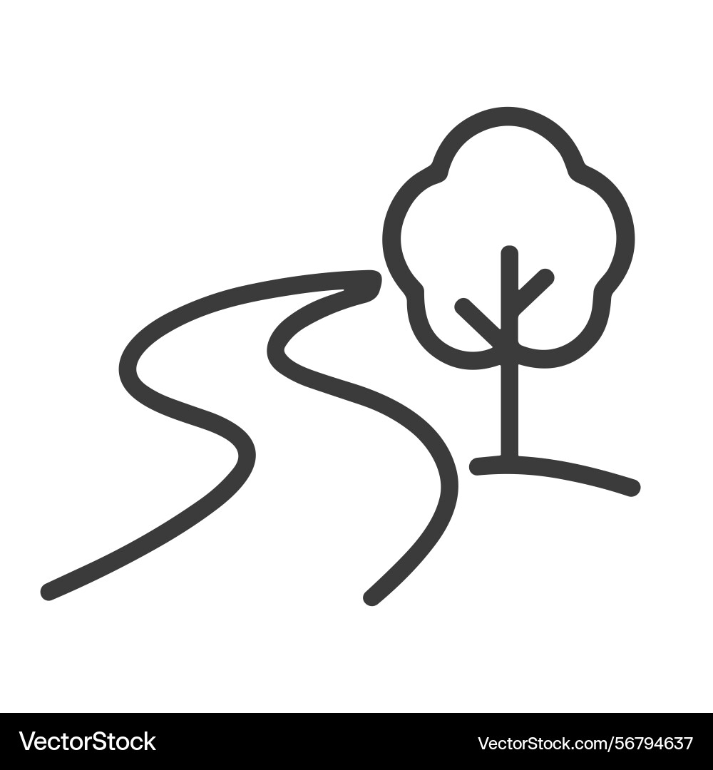 Simple line art winding road with tree element Simple line art winding road with tree element Vector Image