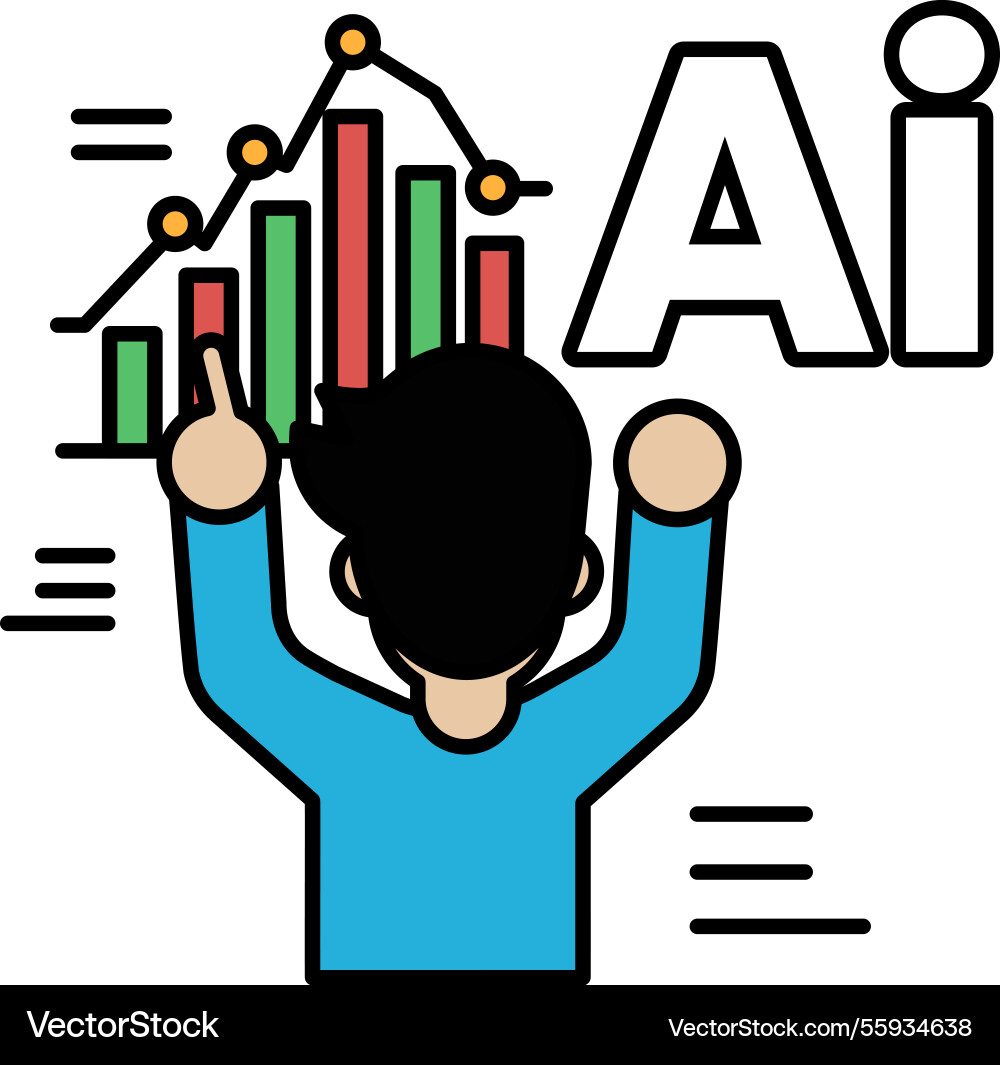 A man is pointing at chart with the word ai A man is pointing at chart with the word ai vector image