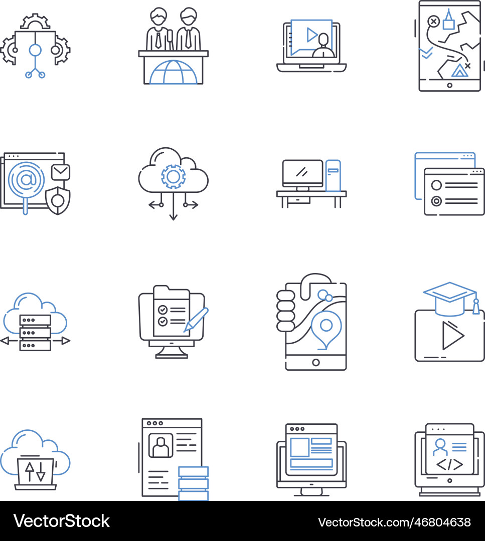 Big data line icons collection analytics mining Big data line icons collection analytics mining vector image