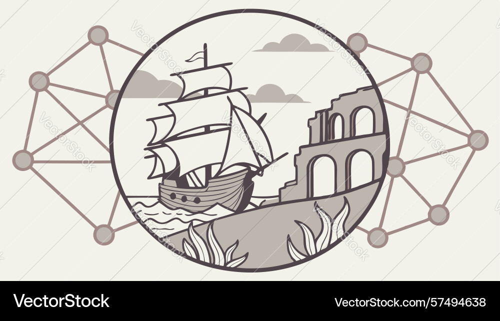 Global connectivity ship and building in network vector image