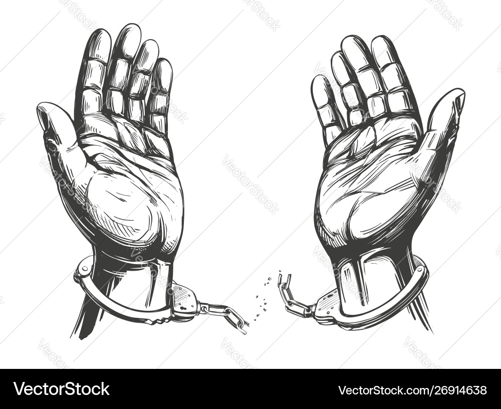 Hands break chain handcuffs a symbol vector image