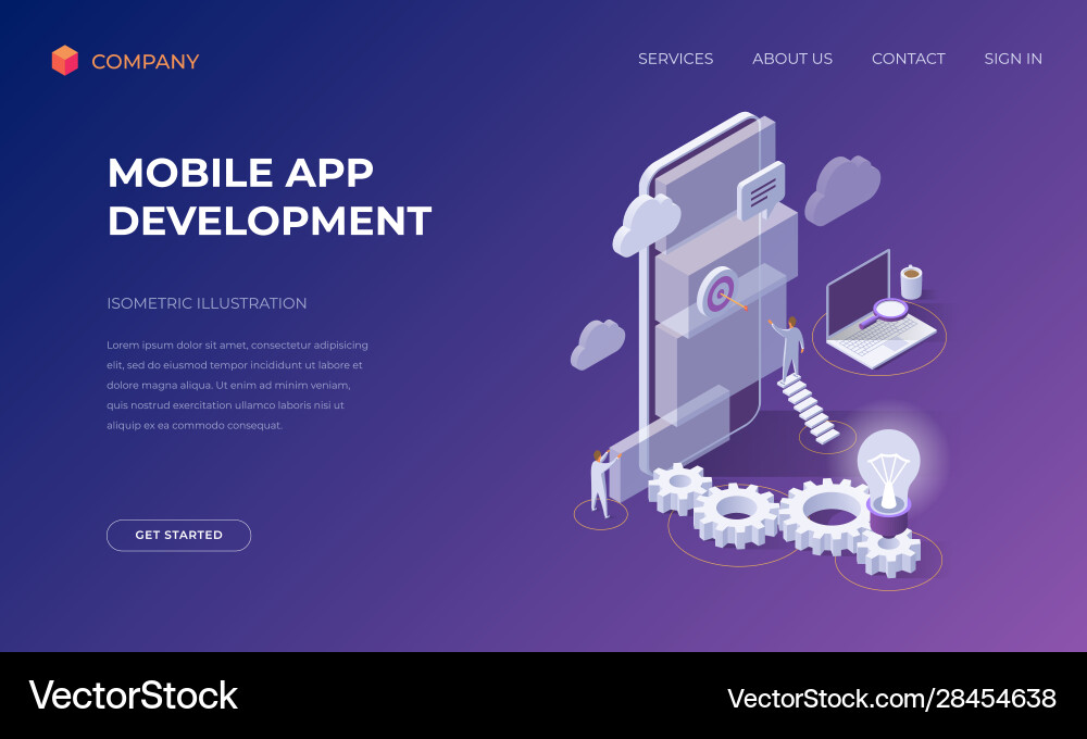 Landing page for mobile app development Landing page for mobile app development vector image
