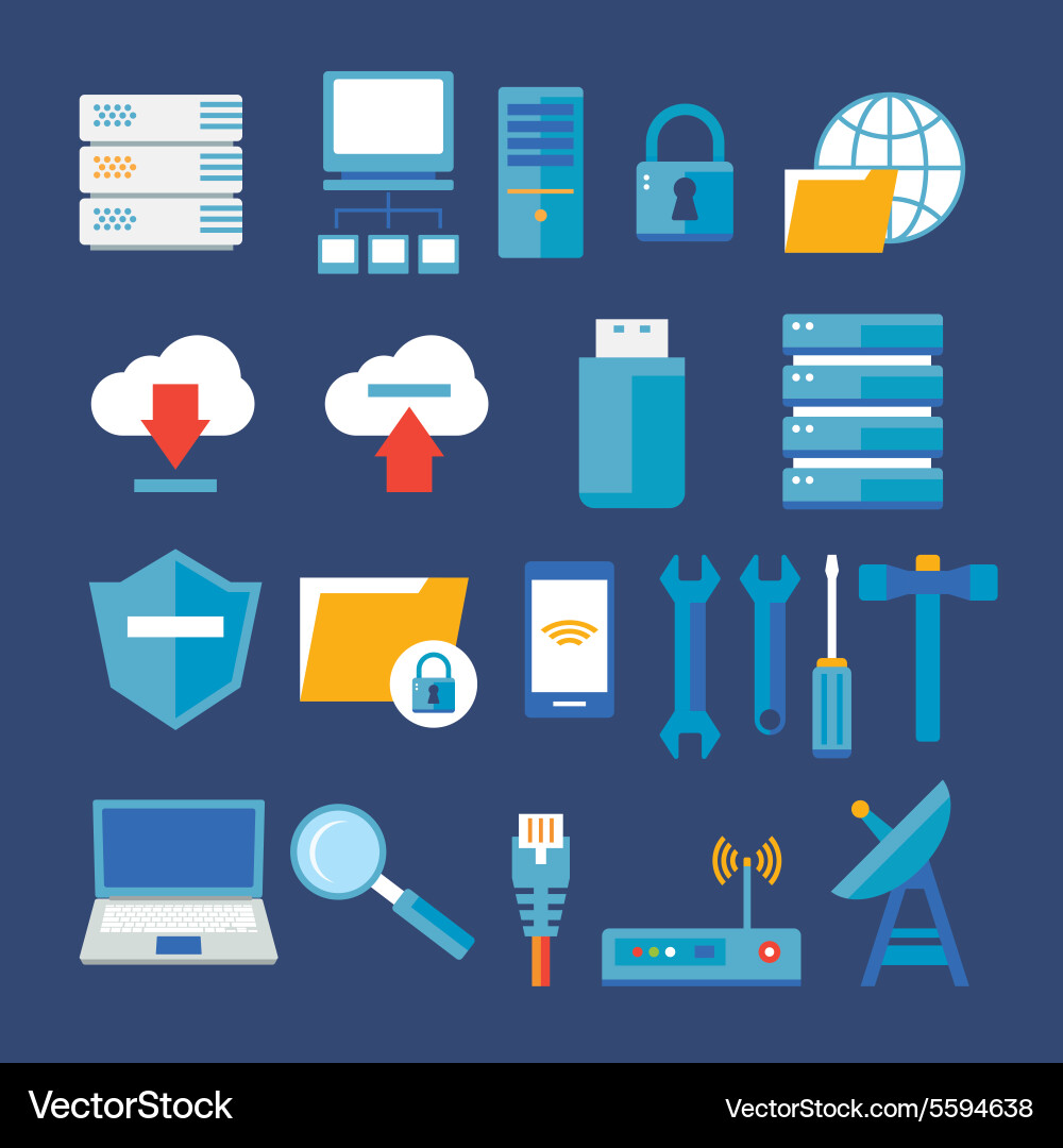 Network & Database Icon Set vector image