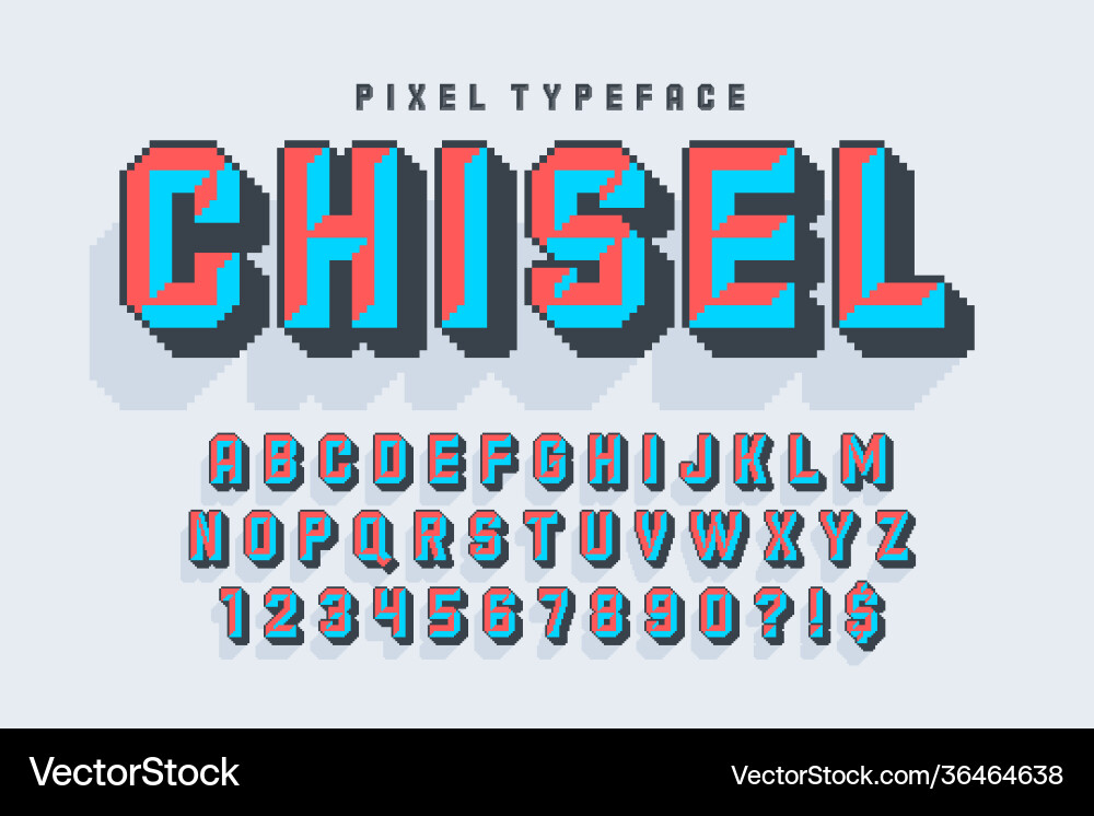 Pixel alphabet design stylized like in 8 Vector Image