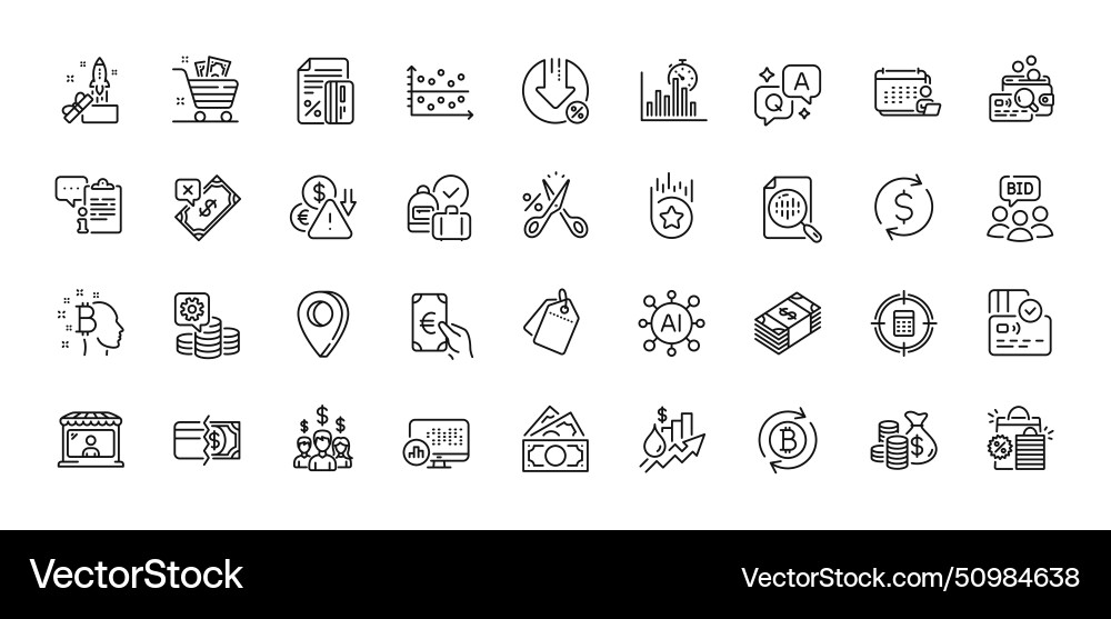 Report timer auction and inspect line icons pack Report timer auction and inspect line icons pack vector image